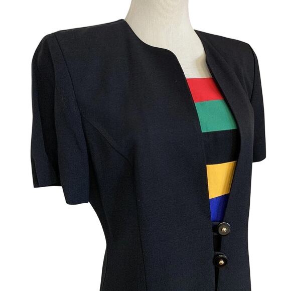 Vintage Julian Taylor Size 12 Black Color Block Shoulder Pads Structured Dress - Picture 2 of 7